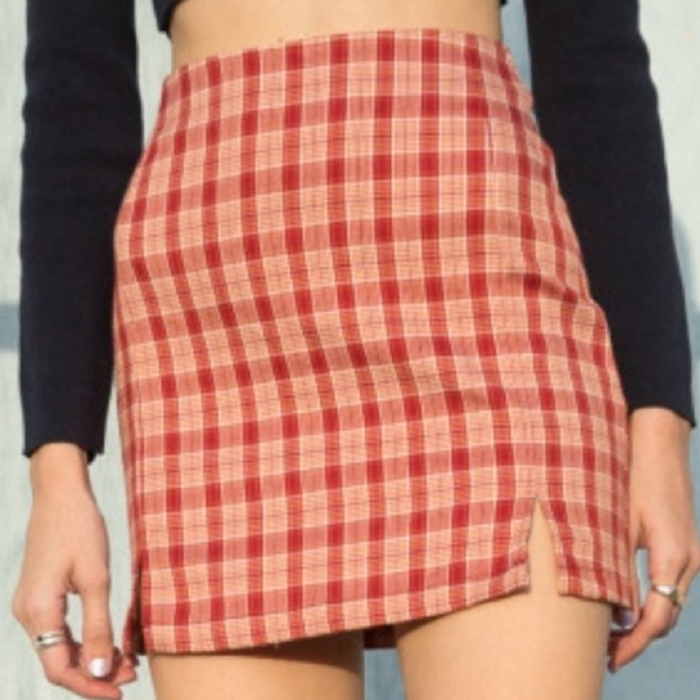 Brandy Melville John Galt Cara Plaid Mini Skirt Red